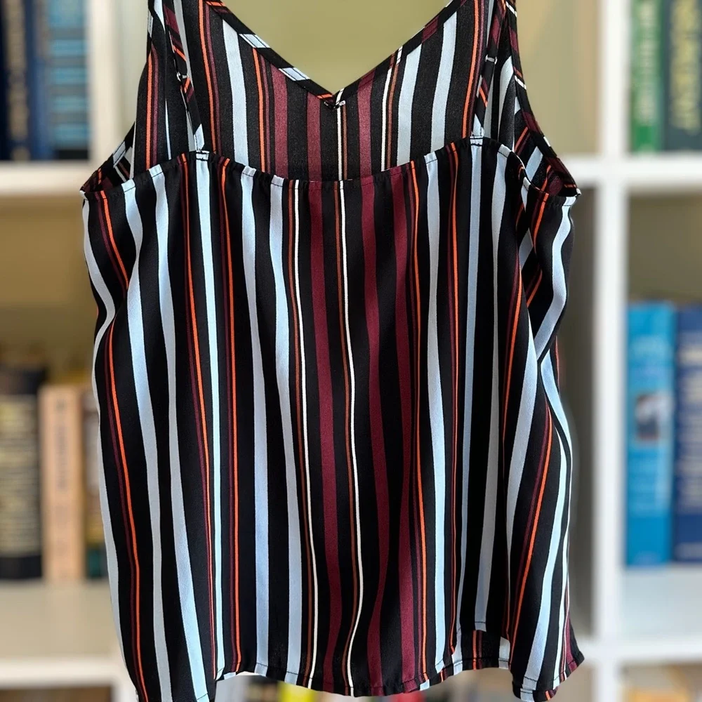 Halogen V-Neck Striped Adjustable Straps Tank Top Camisole Size M - Picture 11 of 11